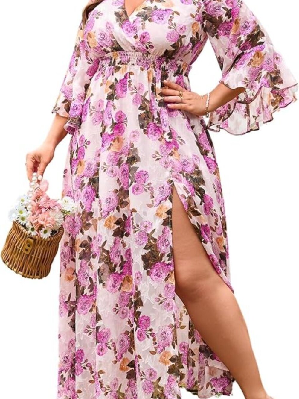 Long Pink Floral Dress Wedding Guest Cocktail Dress Lightweight Flowy Maxi Dress